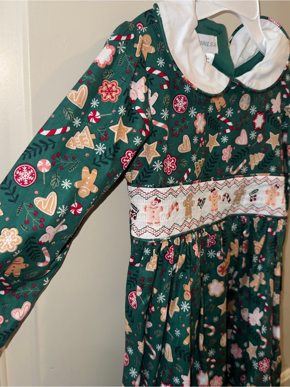 Bonnie Jean Green Ginger Bread Holiday Smocked Kids Dress
